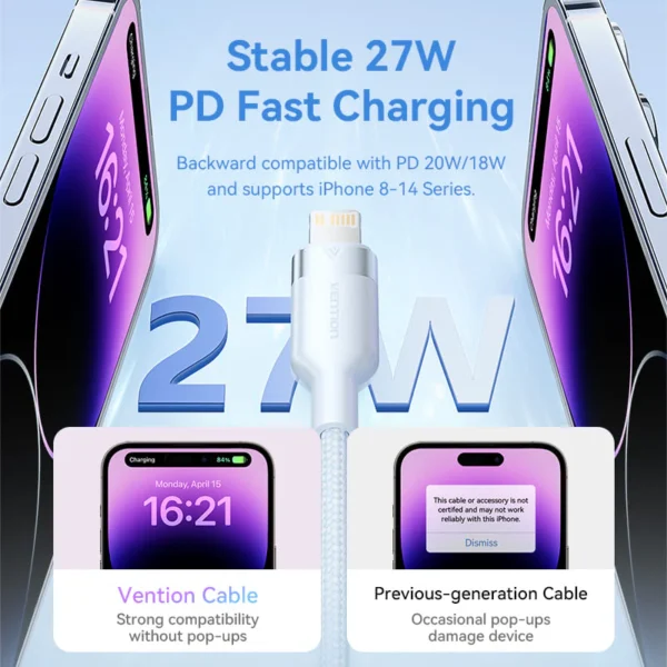 Vention LALBH USB 2.0 Type-C Male to Lightning Male 3A Cable  2 Metres - Image 5