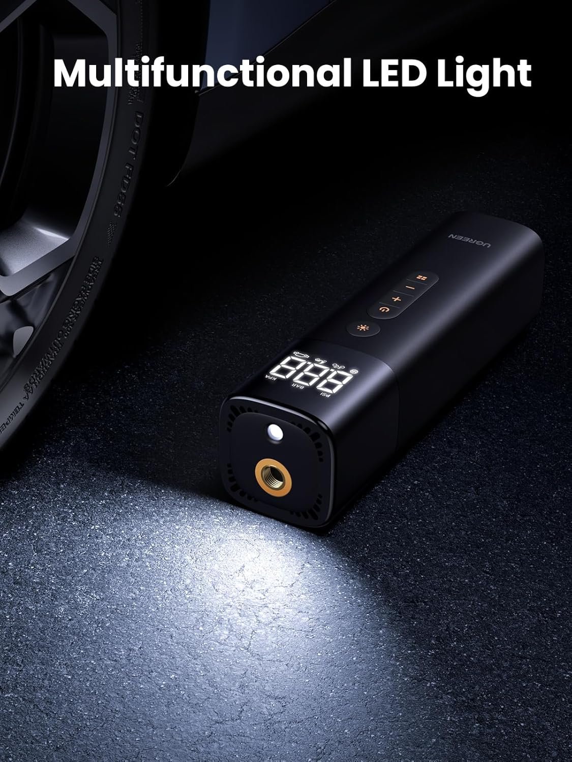 UGREEN Tyre Inflator Portable Air Pump 150PSI/10.3BAR DC 12V Air Compressor with LED Light, Tire Pressure Detection for Car, Bike, Motorcycle, Ball, Air Mattress, Pool Toys CD259 35573 - Image 7