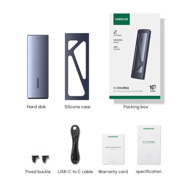 UGREEN 10Gbps M.2 NVMe Enclosure Dual Protocol SSD Enclosure Aluminum M.2 Enclosure Support M.2 NVMe/SATA SSD - Image 5