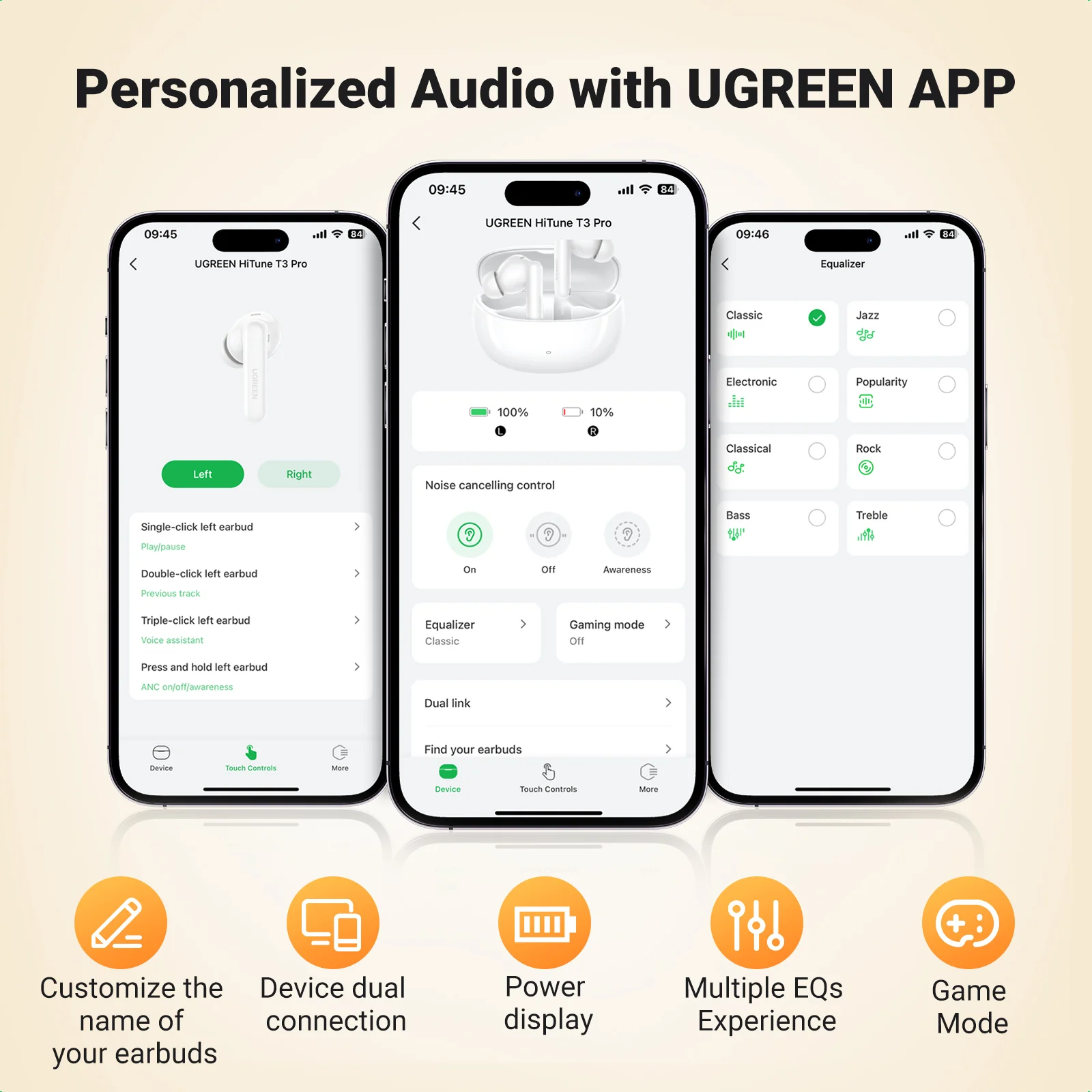 UGREEN Earbuds HiTune T3 Pro Active Noise-Cancelling Wireless Earbuds - Image 6