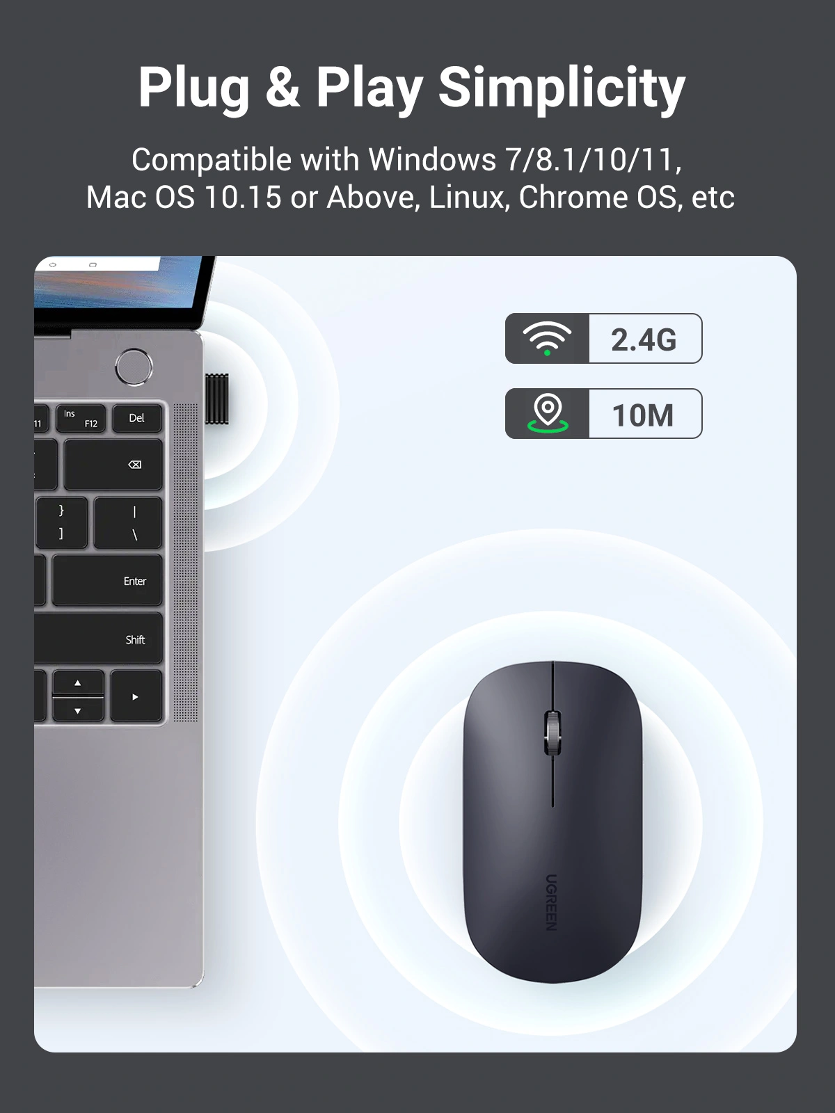 UGREEN Portable Wireless Mouse Black – MU001 – 90372 - Image 4