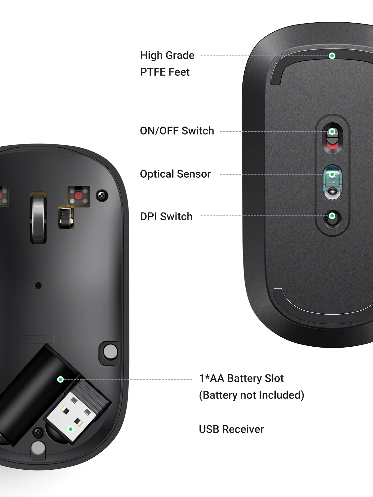 UGREEN Portable Wireless Mouse Black – MU001 – 90372 - Image 3