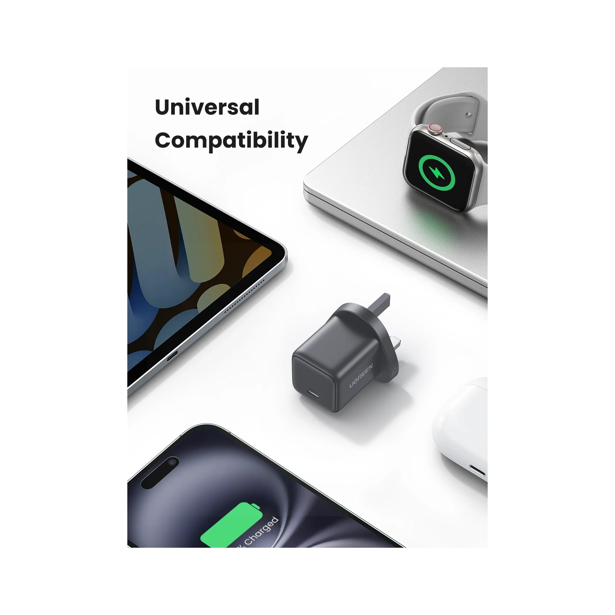 UGREEN 30W One Port USB-C GaN Fast Charger UK - Space Grey - Image 3