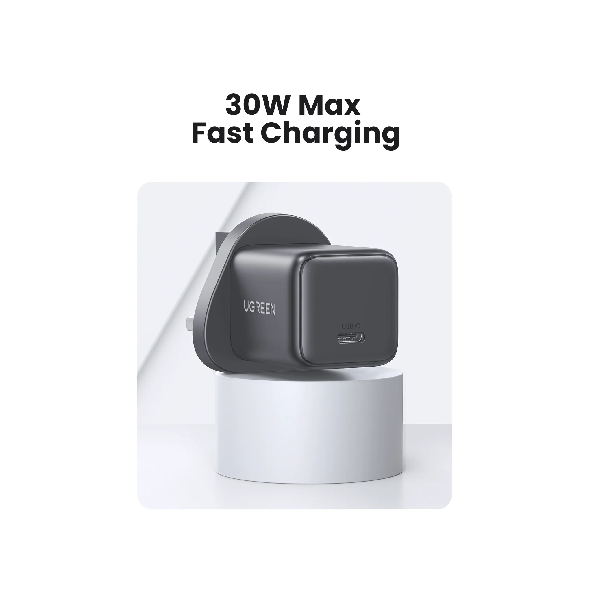 UGREEN 30W One Port USB-C GaN Fast Charger UK - Space Grey - Image 2
