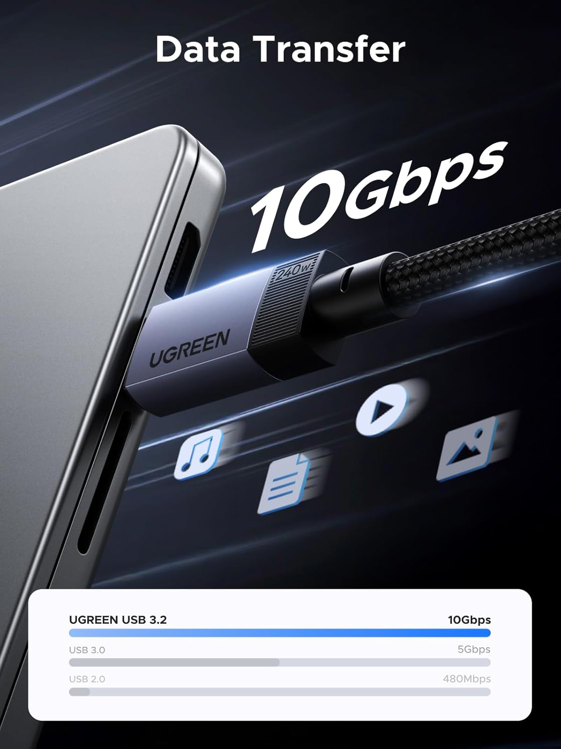 UGREEN 240W USB C Cable Gen2 10Gbps USB 3.2 Supporting 4K 60Hz Video Output Fast Charging Cable 2M - Image 2