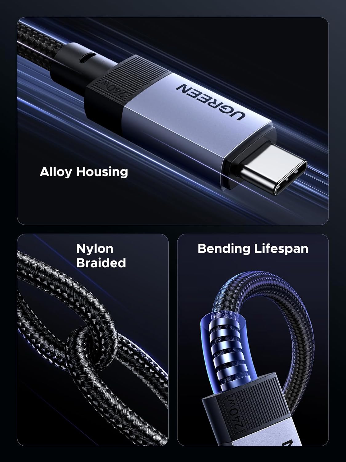 UGREEN 240W USB C Cable Gen2 10Gbps USB 3.2 Supporting 4K 60Hz Video Output Fast Charging Cable 2M - Image 6