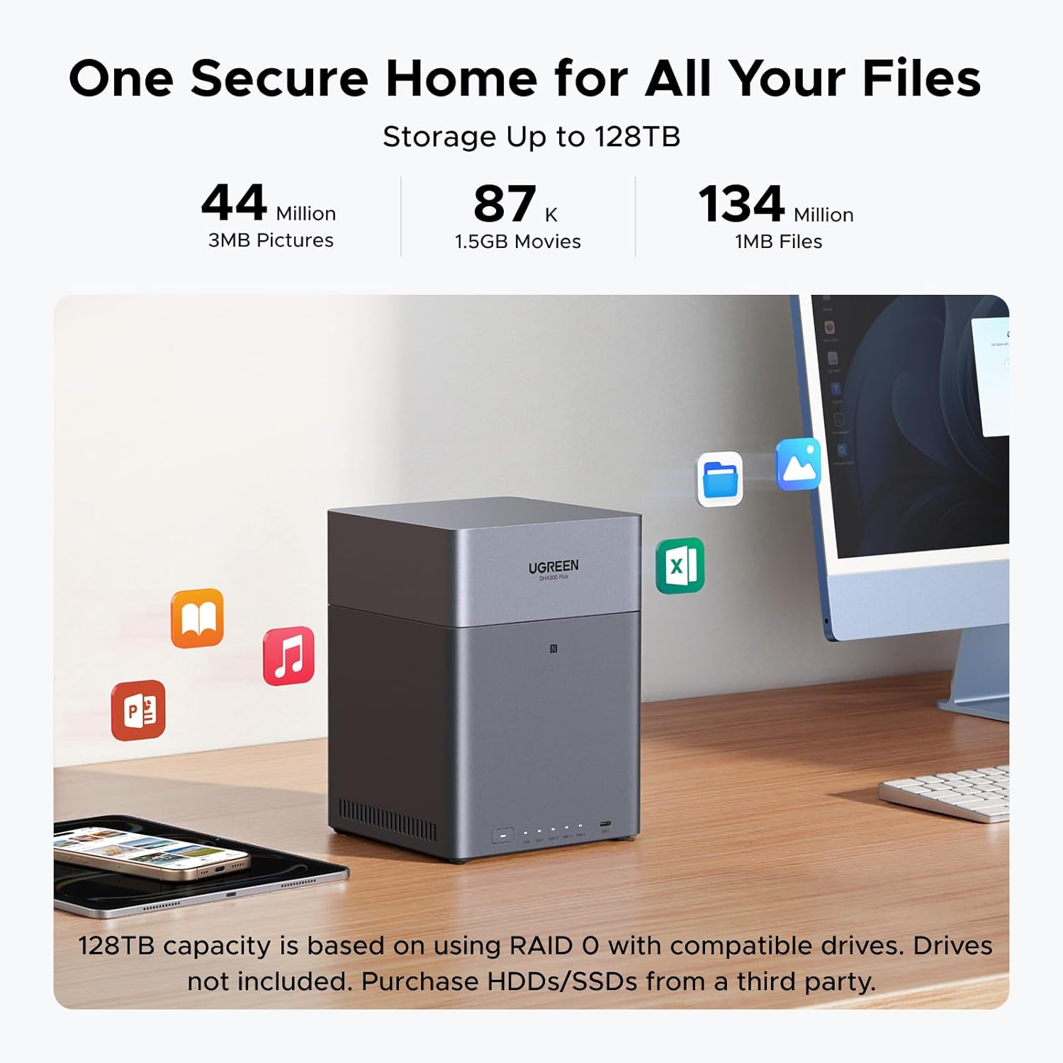UGREEN NAS DH4300 Plus 85660 4-Bay, Support Capacity up to 128TB (Diskless) | Remote Access, AI Photo Album, Beginner Friendly, 8GB LPDDR4X RAM, 2.5GbE, 4K HDMI, Network Attached Storage (Diskless) - Image 3