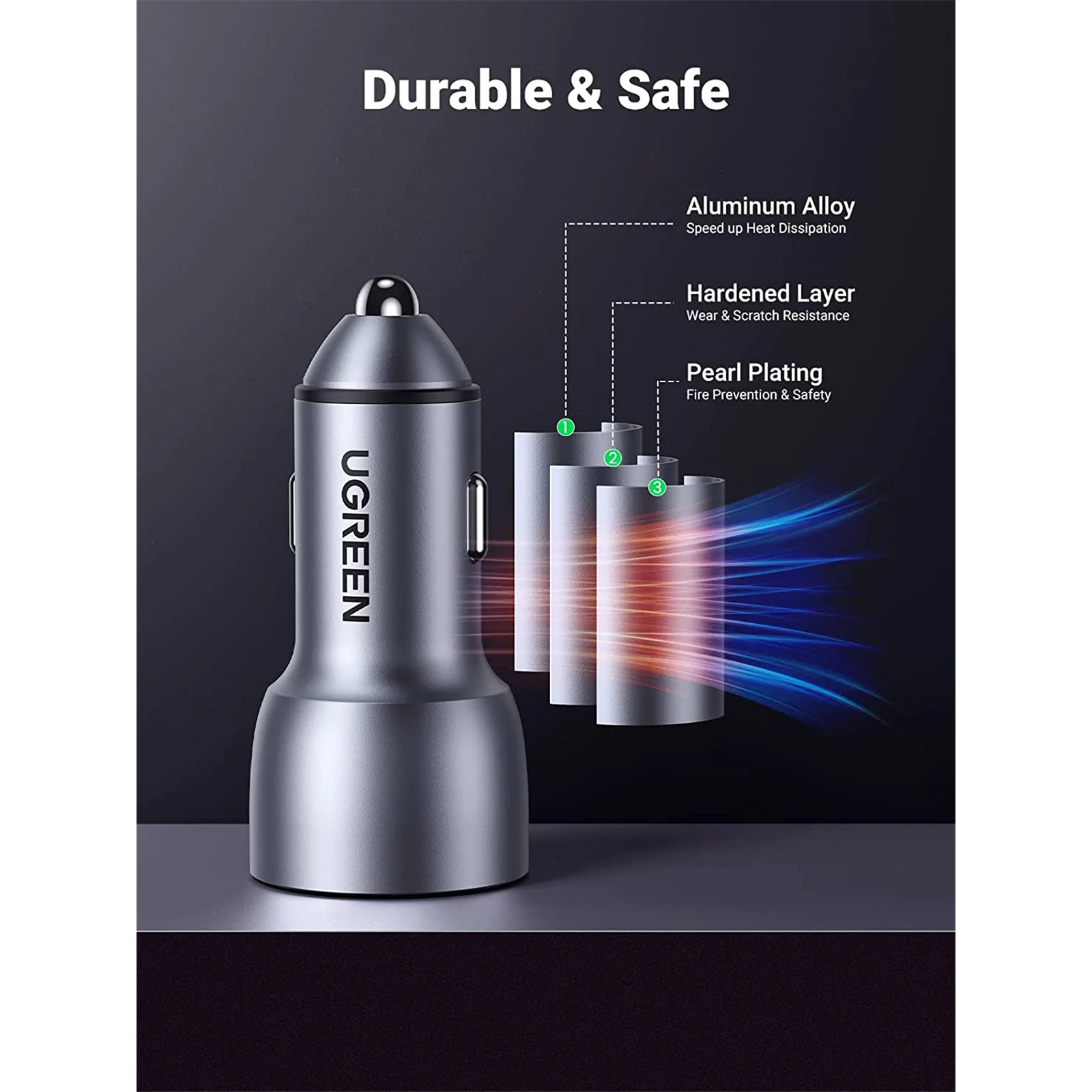 UGREEN CD213 60980 52.5W USB / USB-C Car Charger - Space Grey - Image 5