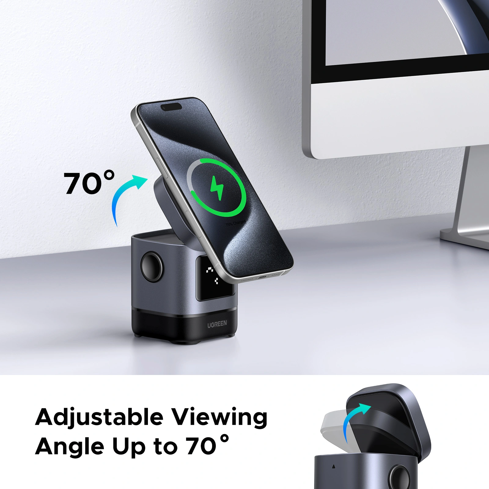 UGREEN 2-in-1 UNO Series Qi2 Magnetic Wireless Charger W709 45775 - Image 7